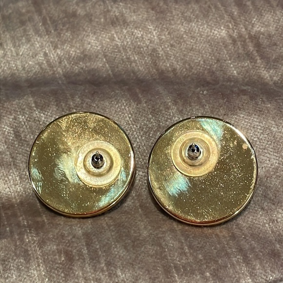 Blue & Gold Earrings Vintage 90’s Round Earrings 1” - Picture 3 of 4